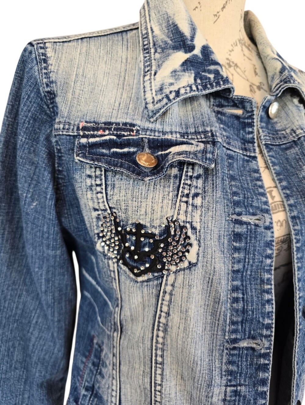 Comfort Denim Distressed Blue Jean Jacket XL - Picture 5 of 9